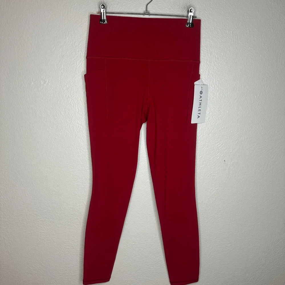 Athleta Salutation Stash Tight Red High Rise Yoga Leggings Powervita Small NWT - Picture 4 of 10